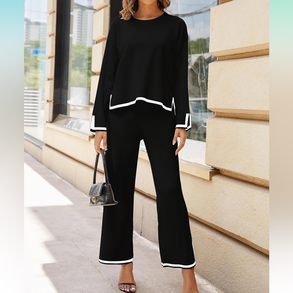 Knit 2 Piece Black and White Set